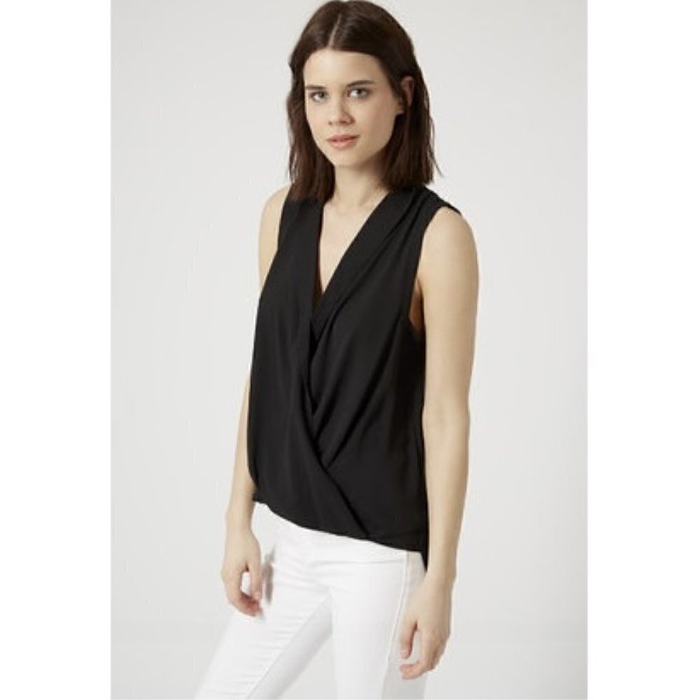 Topshop Black Sleeveless Collar Drape Blouse 4